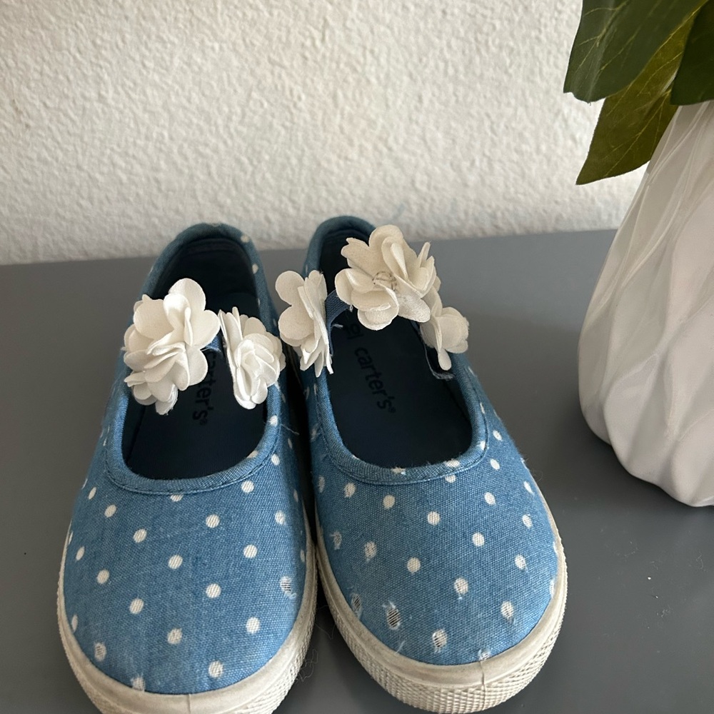 Carter's Blue and White Dress Shoes with Floral Accents